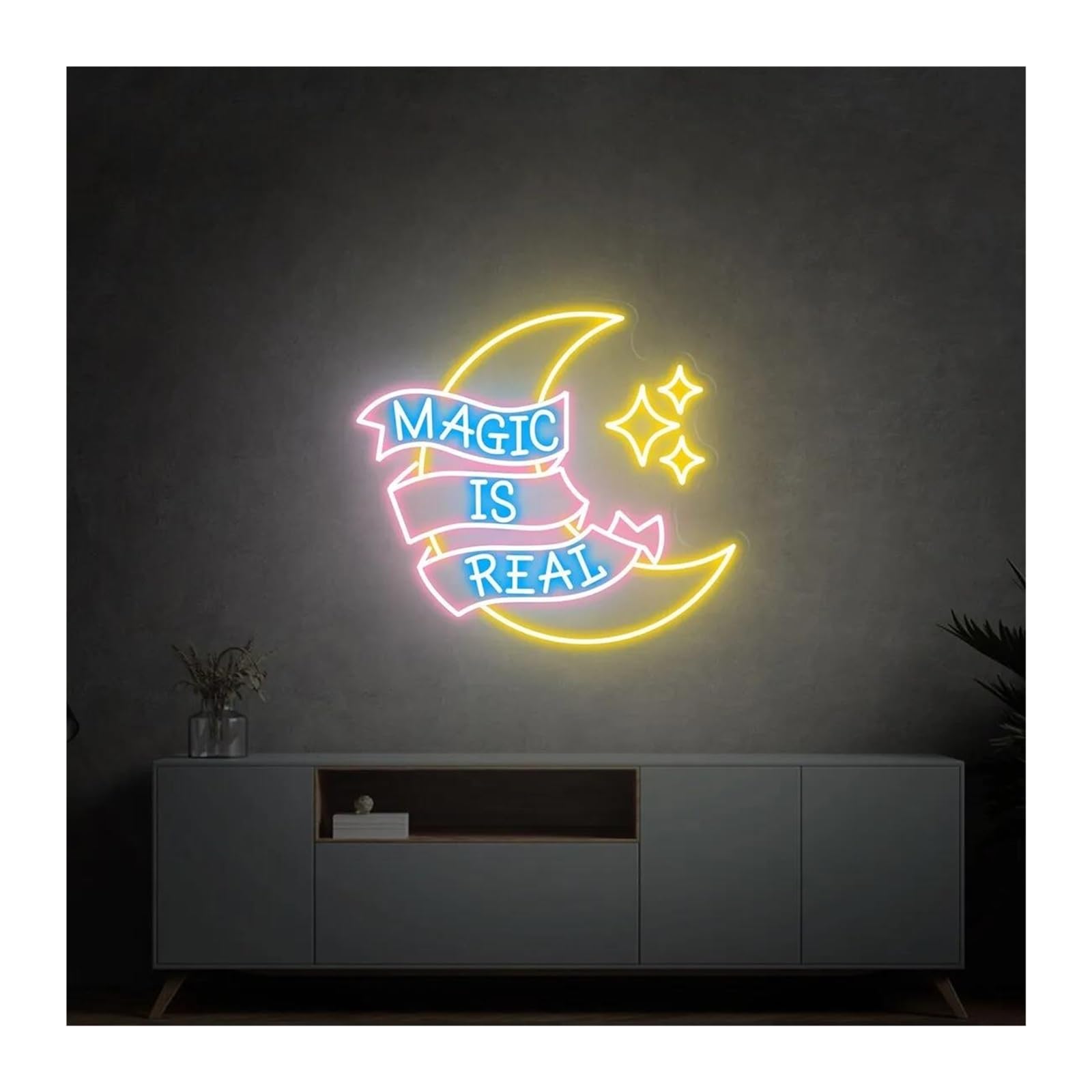 Hängende Kunst-Leuchtreklamen Magic Is Real Neon Schild Salon Büro Schlafzimmer Home Bar Dekor Neon Hochzeit(EIN,50cm)