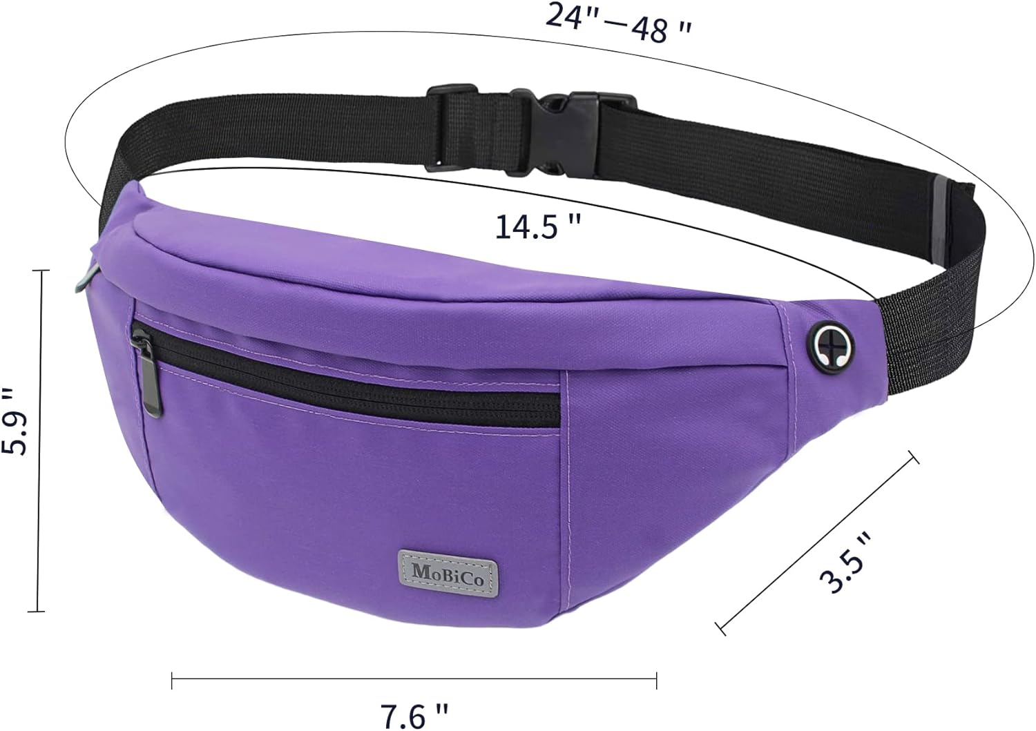 Diagram showing the dimensions of the fanny pack