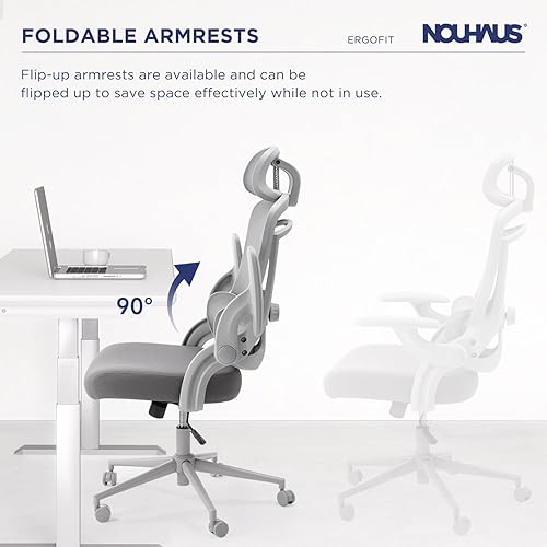 Miniatura 5 de Nouhaus Ergo Fit - Silla de oficina ergonómica de malla, respaldo alto, soporte lumbar ajustable, reposacabezas y reposabrazos abatibles ajustables,