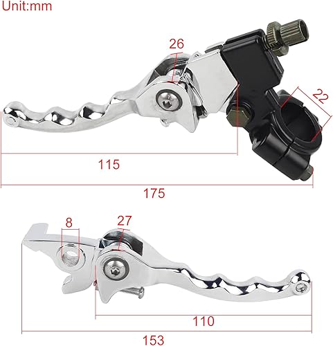 Vista 2 de FLYPIG Palanca de freno de embrague de aluminio plegable para manillar de 0.866 in, 7/8 pulgadas, apta para 50 cc, 70 cc, 90 cc, 110 cc, 125 cc