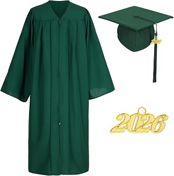 Matte Graduation Cap Gown Tassel Set Adult | Non-shiny Polyester Fabric, Mortarboard Cap, Tassel with Year Charm, High School & Bachelor Degree Ceremonies, Photo Prop