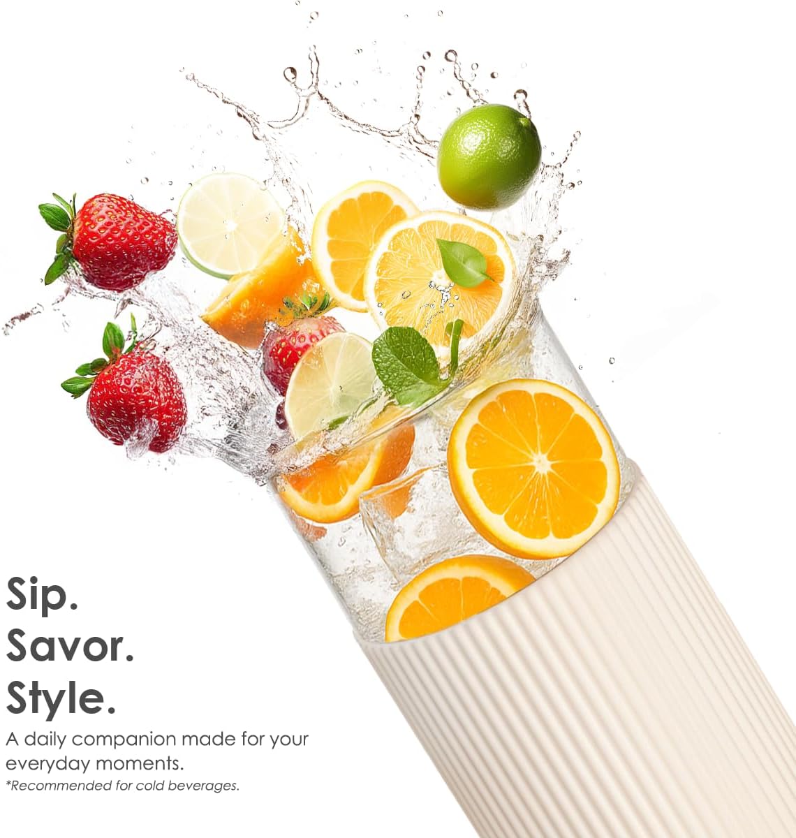 SANDJEST Glass Tumbler with Straw and Lid, Glass Water Bottle with Silicone Sleeve 20oz, Smoothie, Iced Coffee Cup, Gifts for Women Teen Girls Birthday Christmas (Cream) - Image 4