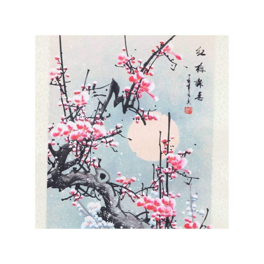 Lachineuse – Kakemono Fleurs de Ciruela – Tapiz de Pared – Decoración Japonesa para Colgar – 120 x 38 cm – Símbolo de Esperanza – Cuadro japonés – Color Gris – Idea de Regalo de Japón Asia