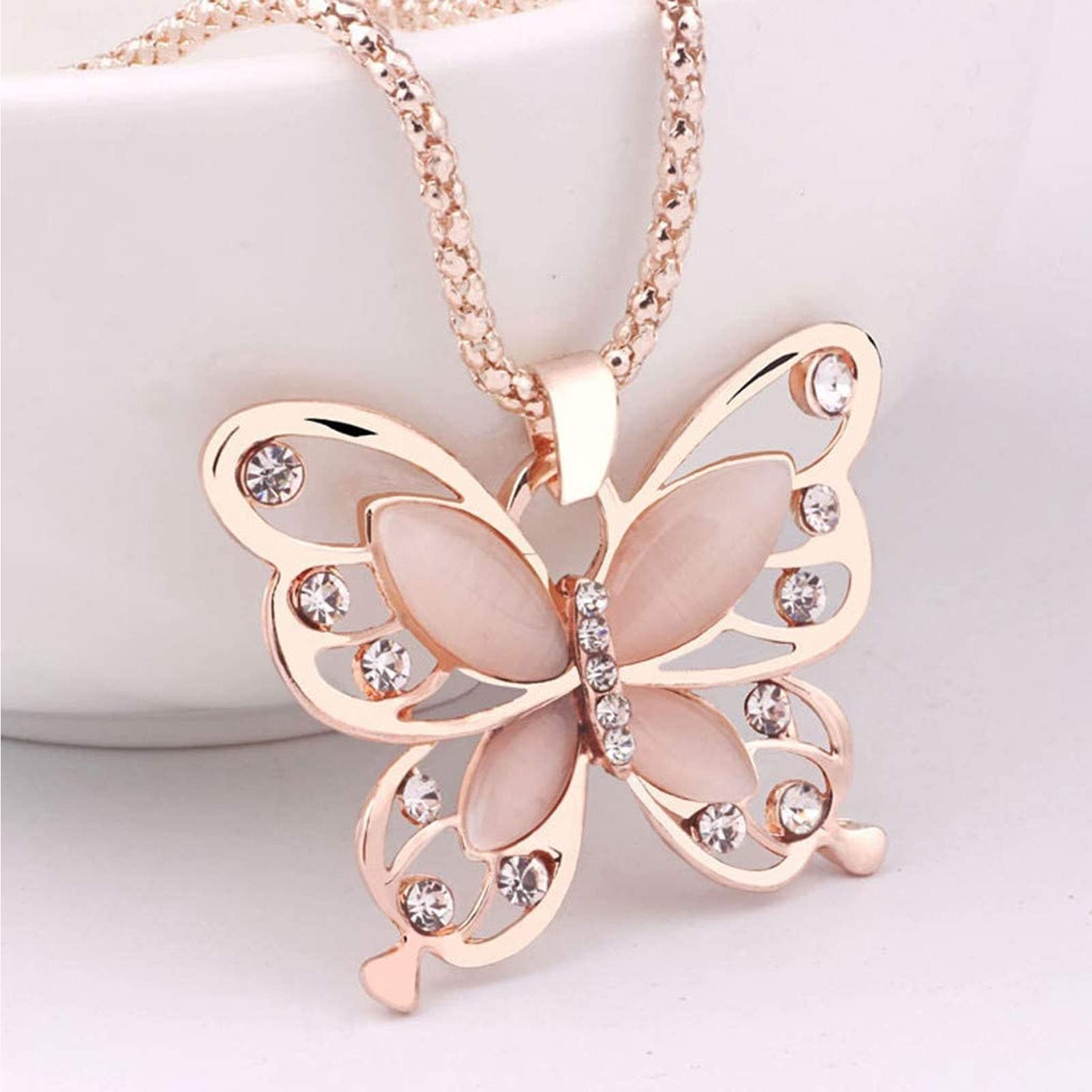 WANGTAOFashion Charms Pendant Long Chain Necklaces, Sister Necklaces, Women Opal Butterfly Necklaces