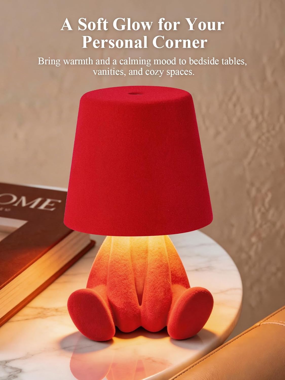 Human-Shaped Rechargeable Table Lamp: Flocked Texture - Softer Look & Warmer Presence for Holiday Mood and Accent Corners - Dimmable 3 Color Temps