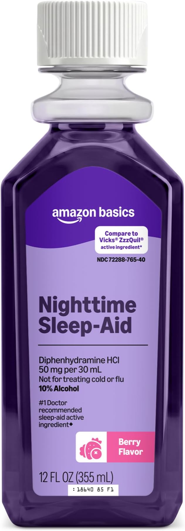 Amazon Basics Night Time Sleep-Aid Liquid for Adults, Diphenhydramine HCl 50 mg, Mixed Berry Flavor, 12 fl oz (Pack of 1) (Previously Care)