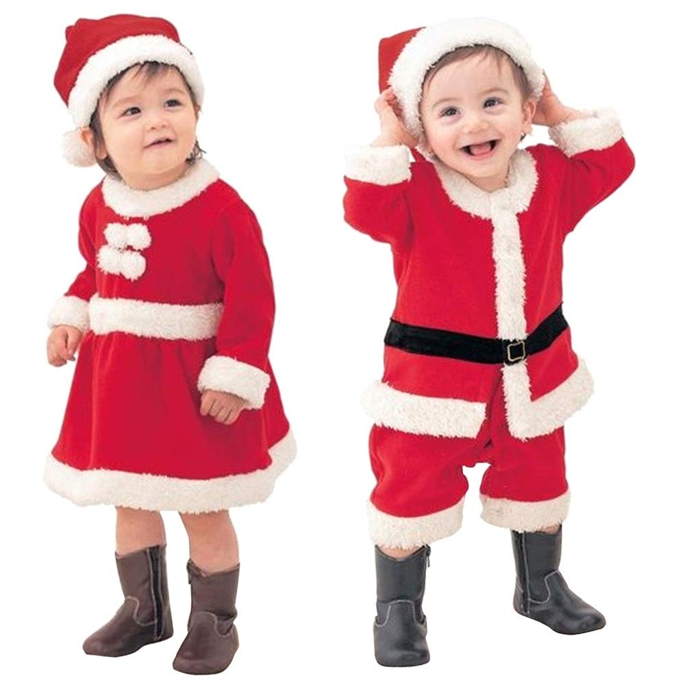 CleverCare サンタ コスプレ キッズ 子供用 男の子 女の子 3サイズ:80cm/90cm/100cm 上下2点セット 帽子付け サンタクロース コスチューム クリスマス 衣装 ベビー 着ぐるみ サンタコス 赤ちゃん 服 もこもこ仮装 子供服寝相 サンタクロース 仮装 プレゼント ワンピースサンタ