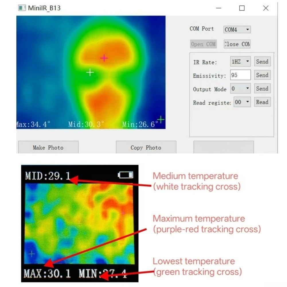 Cámara infrarroja de imagen térmica IR_B13 | Sensor de píxeles de 32x24 con pantalla TFT de 1.3 pulgadas | Rango de temperatura de -40 a 300 °C | Termómetro de bolsillo alimentado por USB-C para