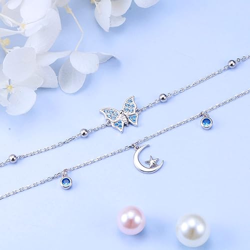 Miniatura 5 de Ladytree Tobillera ajustable de plata de ley 925 con estrella de mariposa para mujer