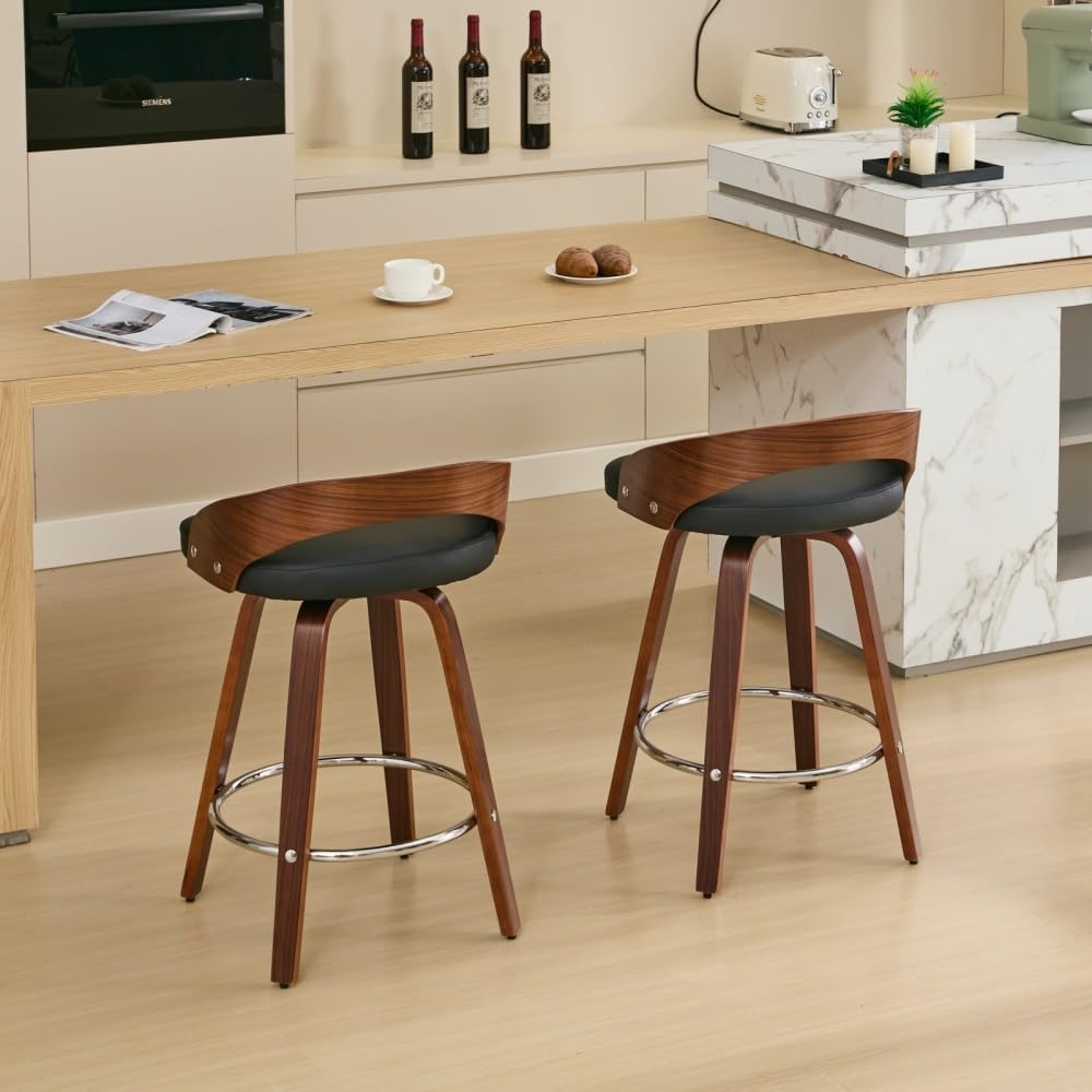 Juego De Taburetes De Bar De Dos Piezas, Taburete De Bar Giratorio, Respaldo Bajo, Taburete De Bar De Madera, Asiento Acolchado.