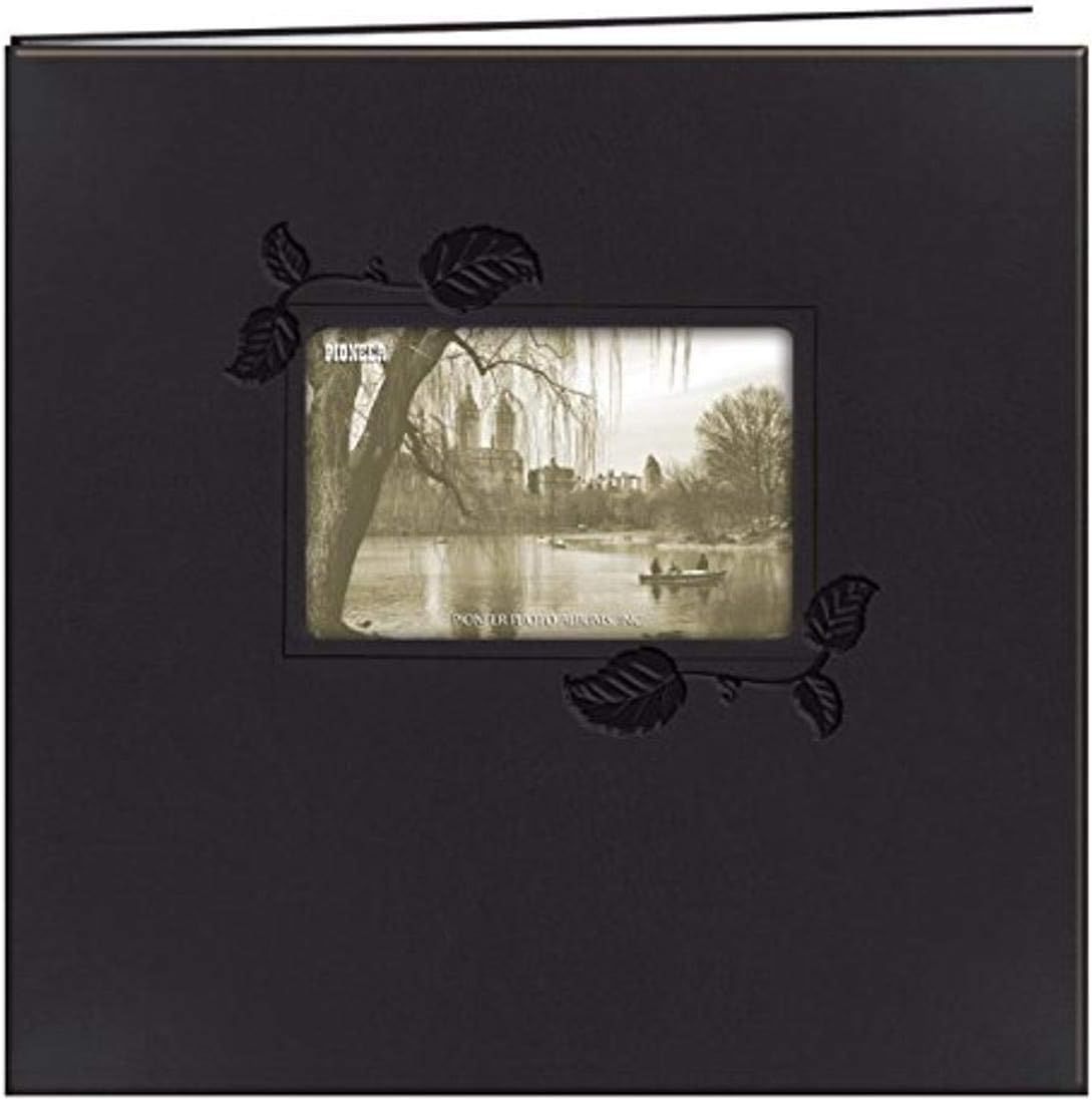 Pioneer Photo Albums MB10E-IBK 12-Inch by 12-Inch Embossed Leatherette Postbound Memorybook with Window, Black with Ivy