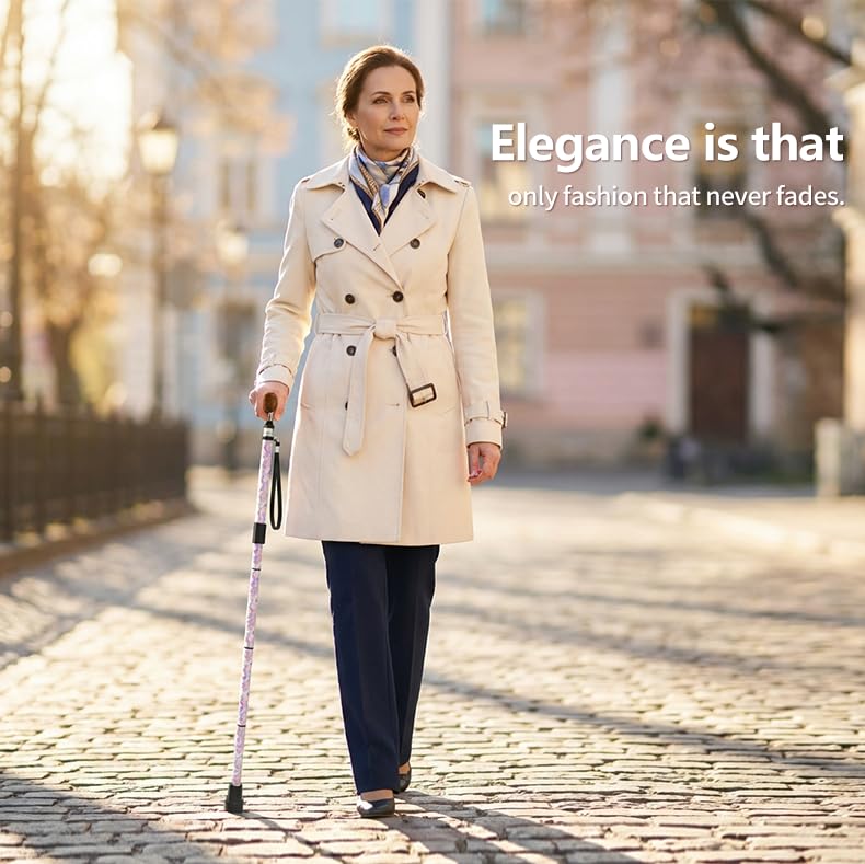 Bastón para mujeres y hombres, bastón plegable para viajes y uso diario, elegante bastón plegable con altura ajustable, fibra de carbono