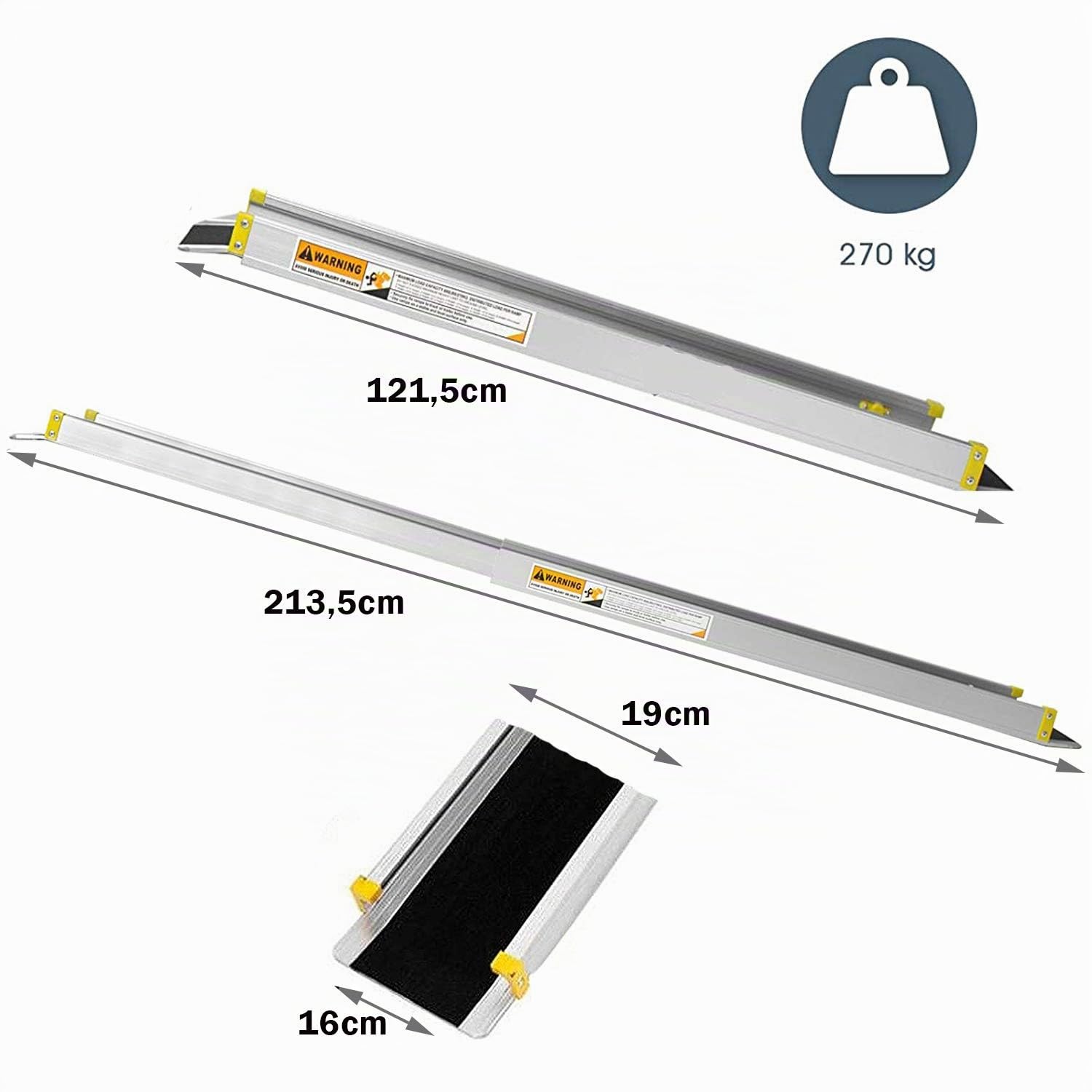 GOPLUS 2 rampas telescópicas para sillas de Ruedas, de Aluminio, rieles Antideslizantes de hasta 270 kg, rampa de Carga Ajustable, Extractor de escaleras (91,5-152,5x19cm) (121,5-213,5 cm)