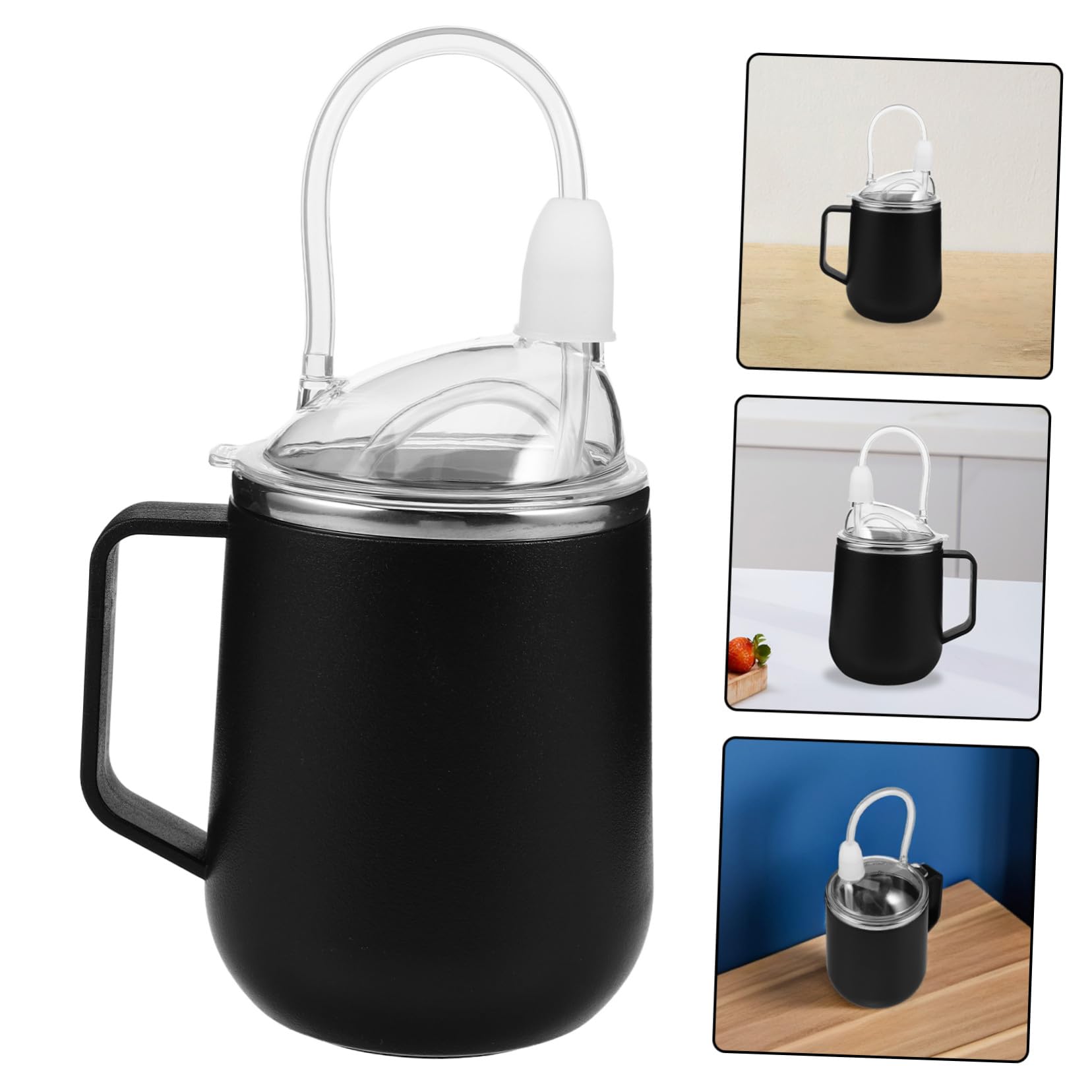 FOMIYES Pflege Trinkbecher mit 450ml aus Edelstahl, Schwarz