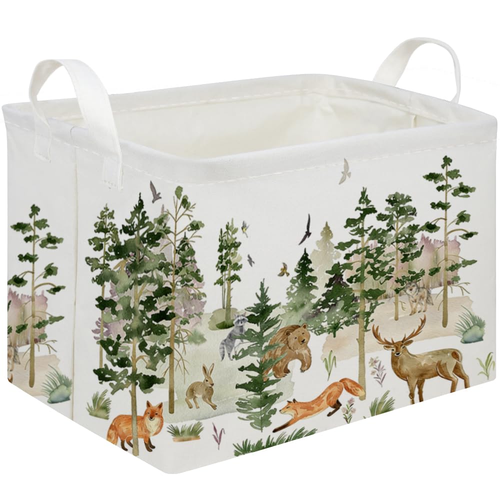 Rectangular Woodland Animal Basket Storage Basket,Bear Fox Gift Box Bin Shelf Book Woodland Room Decor,Gift Baskets(Tree animals)