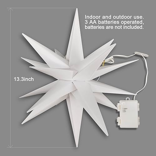 Miniatura 4 de Leejec Luz de estrella morava para exteriores de 13.3 pulgadas con control remoto, decoraciones de Navidad, para colgar en interiores, luz LED