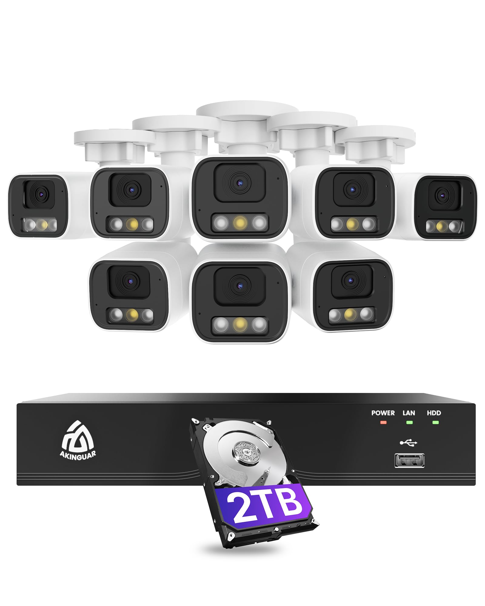 Smart 5MP 8CH Home Security Camera System, 8PCS Wired PoE IP Cameras Outdoor with Person/Vehicle Detection, 4K 8CH NVR with 2TB HDD, Spotlight Siren, 24/7 Recording, 2-Way Talk