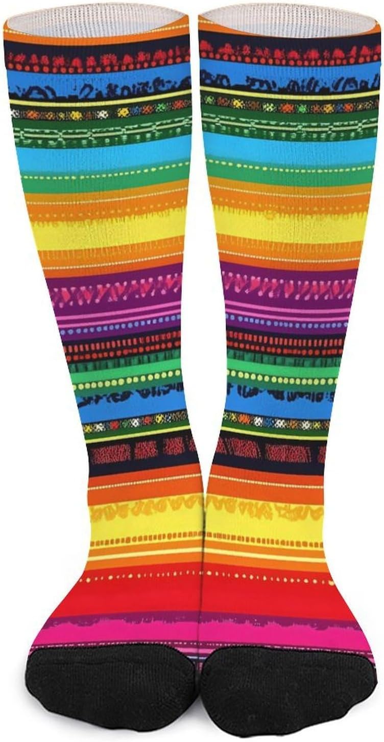 Mexican Serape Colorful Stripes Knee High Socks Athletic Long Stockings Sport Casual Crew Tube Sock Boot