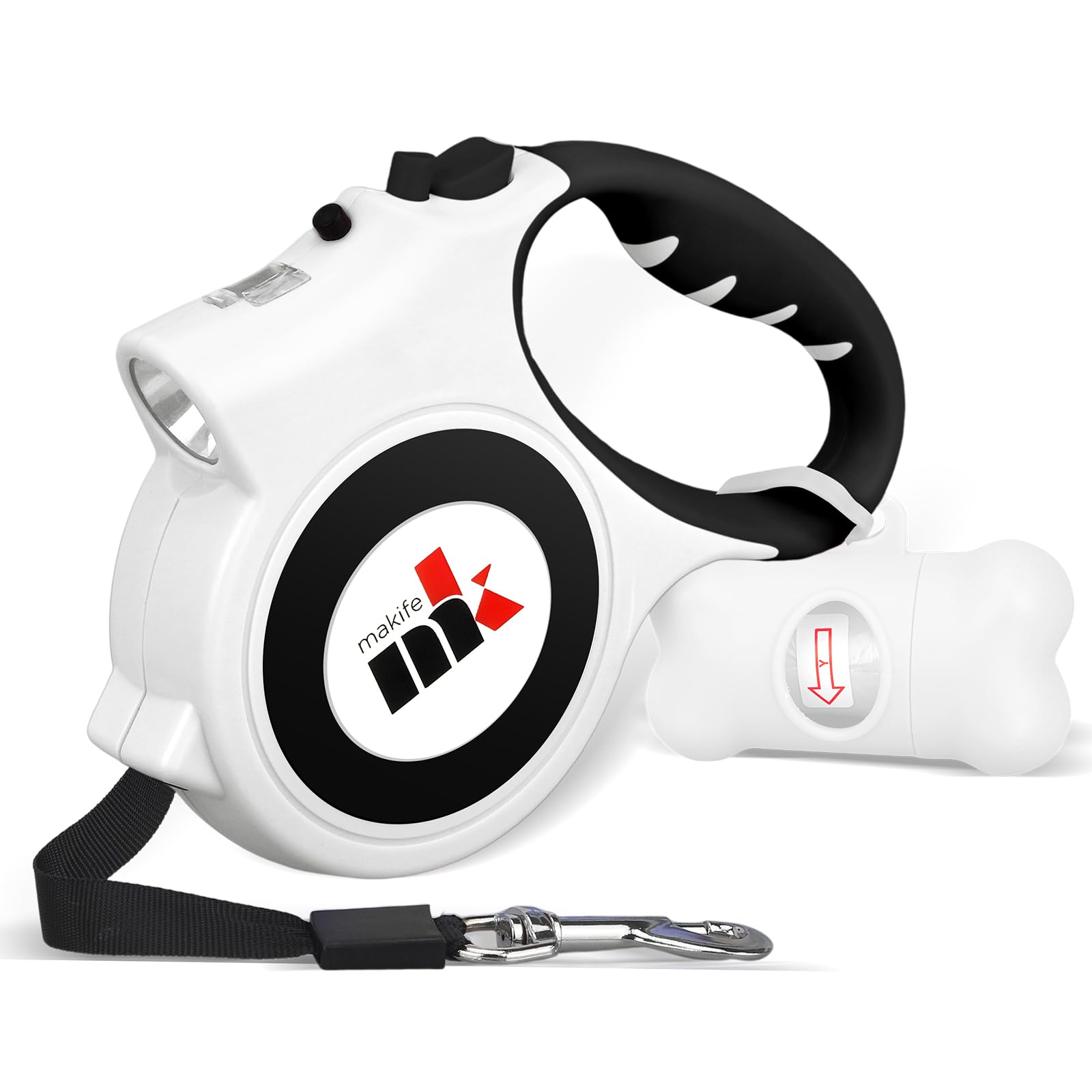Retractable Dog Leash Dog Lead for Small Dog up to 25kgs, 5m Strong Dog Walking Leash with LED Light and 15pcs Dog Poop Waste Bags with Dispenser - White โ image 1