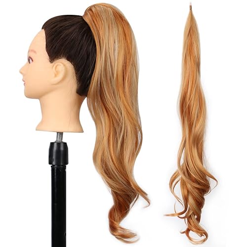 Cola de caballo flexible envolvente de 32 pulgadas de longitud, extensiones de cola de caballo sintéticas rubias para mujer, uso diario (3525)