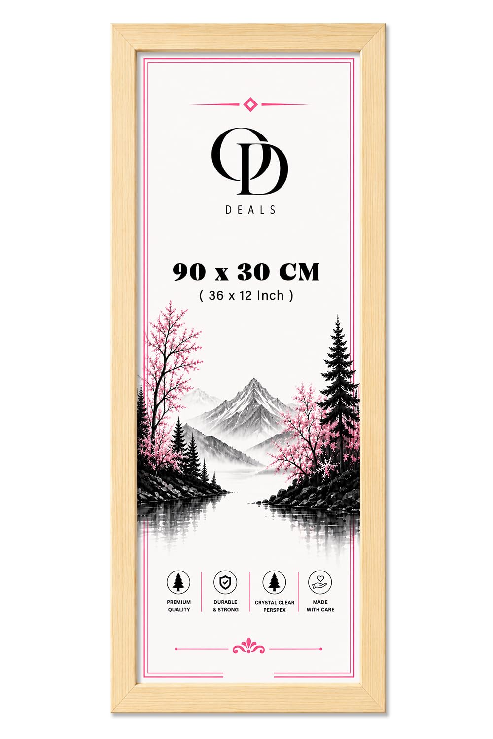 Online Deals | MDF Picture Frame (90 x 30 CM) 30 x 90 cm for Limited Edition Art Prints & Typography, Elegant MDF Finish, Vertical & Horizontal Hooks [ Pine ]