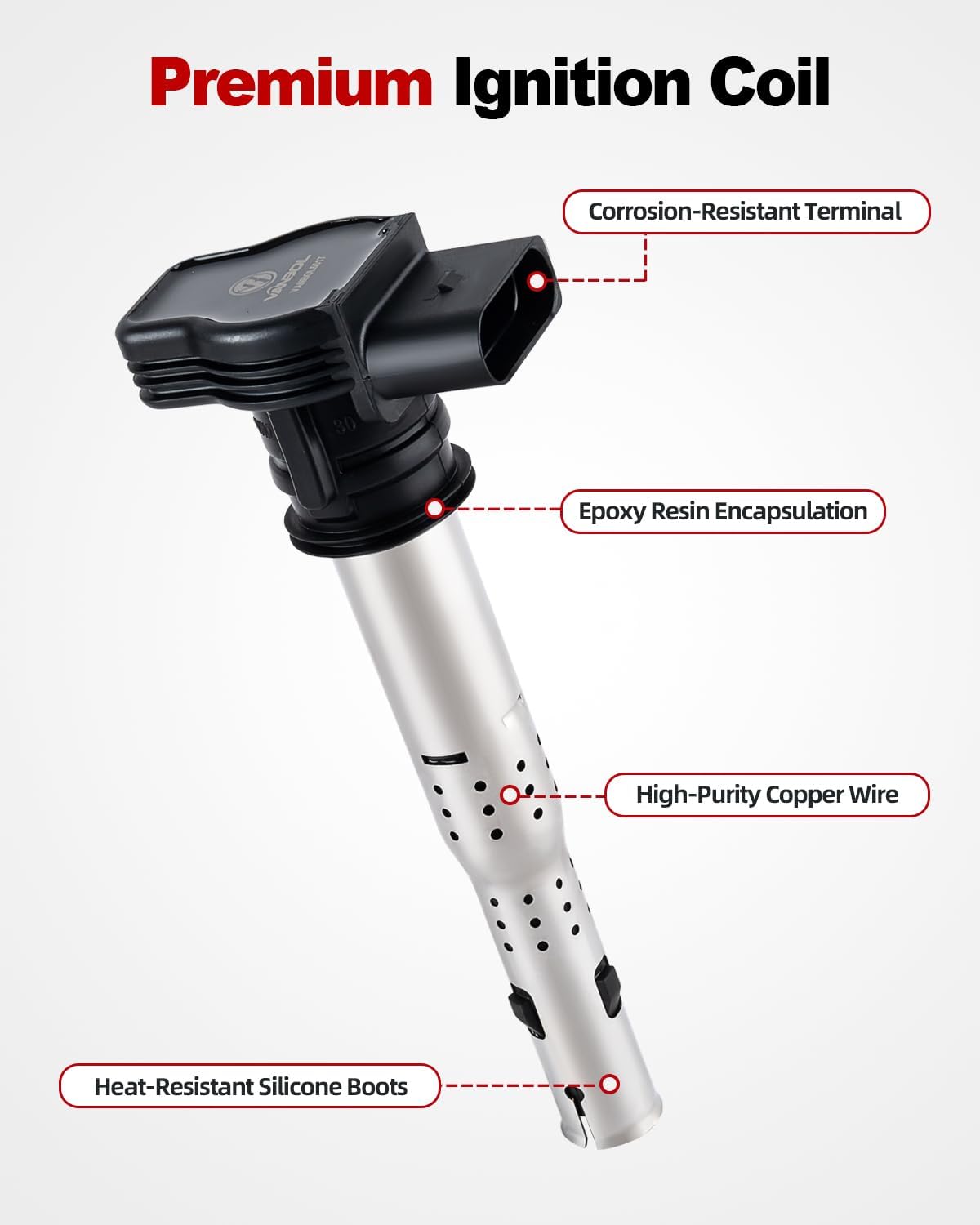 Set of 4 Ignition Coil Pack UF575 Compatible for Volkswagen VW Jetta Golf Beetle Passat for Tiguan Eos GTI Golf CC Rabbit Audi A3 A4 A5 A6 Q3 Q5 TT Quattro Gallardo L4 L5 2.0L 2.5L