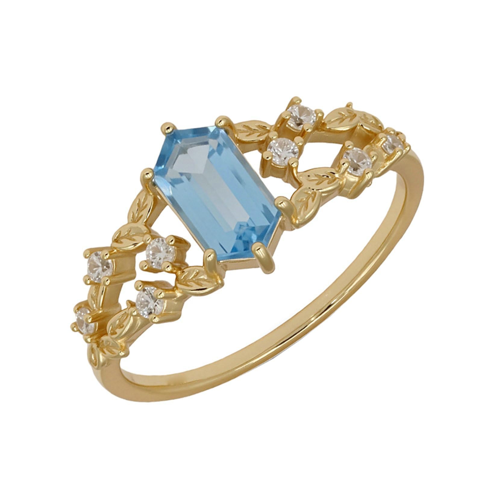 9K/14K/18K żółte złoto, pierścionek w stylu vintage, liść, topaz, prawdziwe złoto, biżuteria dla kobiet,