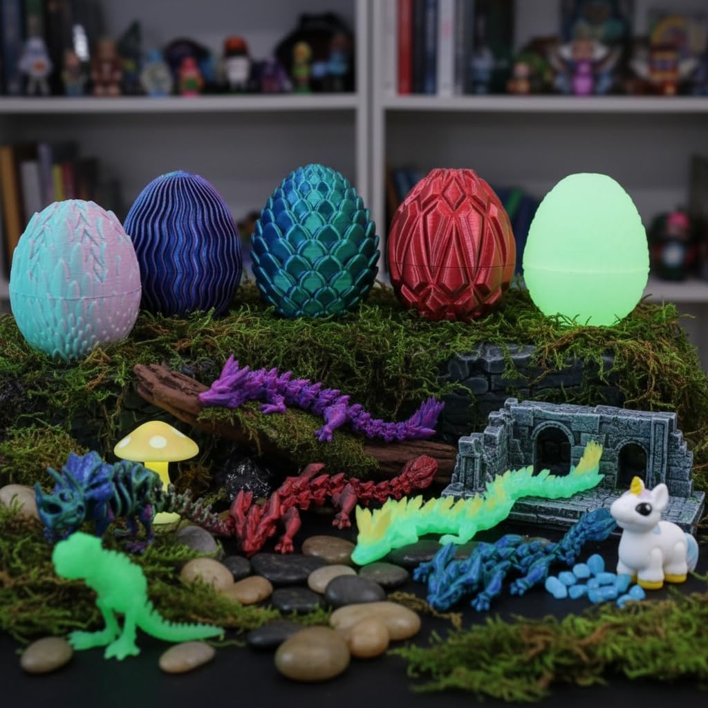 FoxVilla Dragon Eggs with Dragons Inside, 8 Piece Set, Mini Crystal Fidget Toys, Easter Basket Stuffers