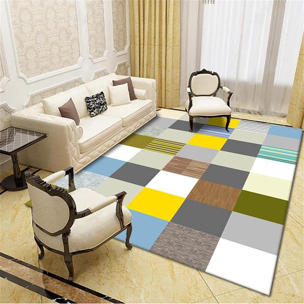 Tapis à damier 120x140 cm style carreaux de ciment pour décoration de salon moderne