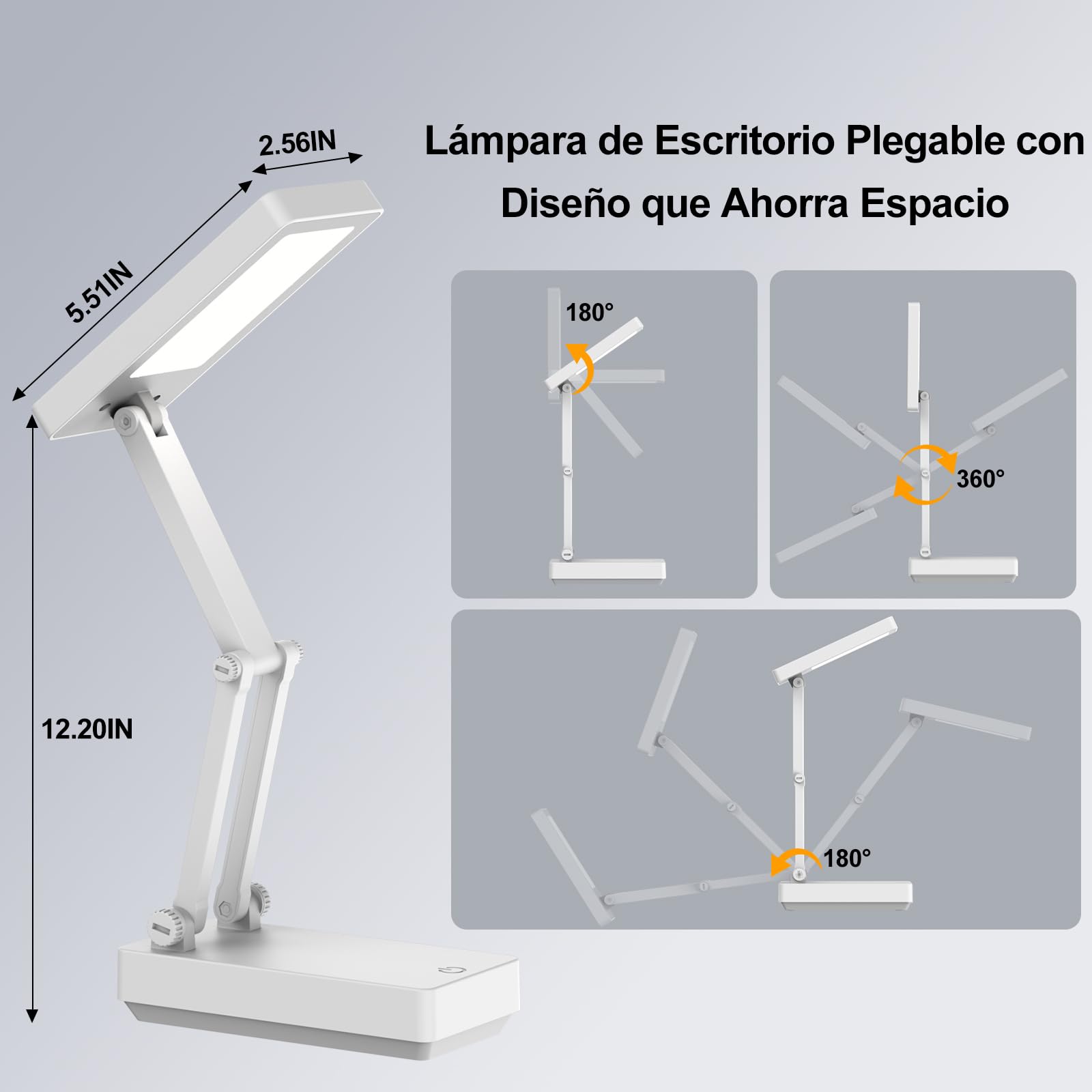Lámpara Escritorio LED, Flexo Lámpara Táctiles Plegables, Lamparas sin Cables Noche,Luz de Mesa con Pilas de 2400 mAh, 3 Modos,Luz de Escritorio Recargable para Dormitorio, Lectura, Estudio
