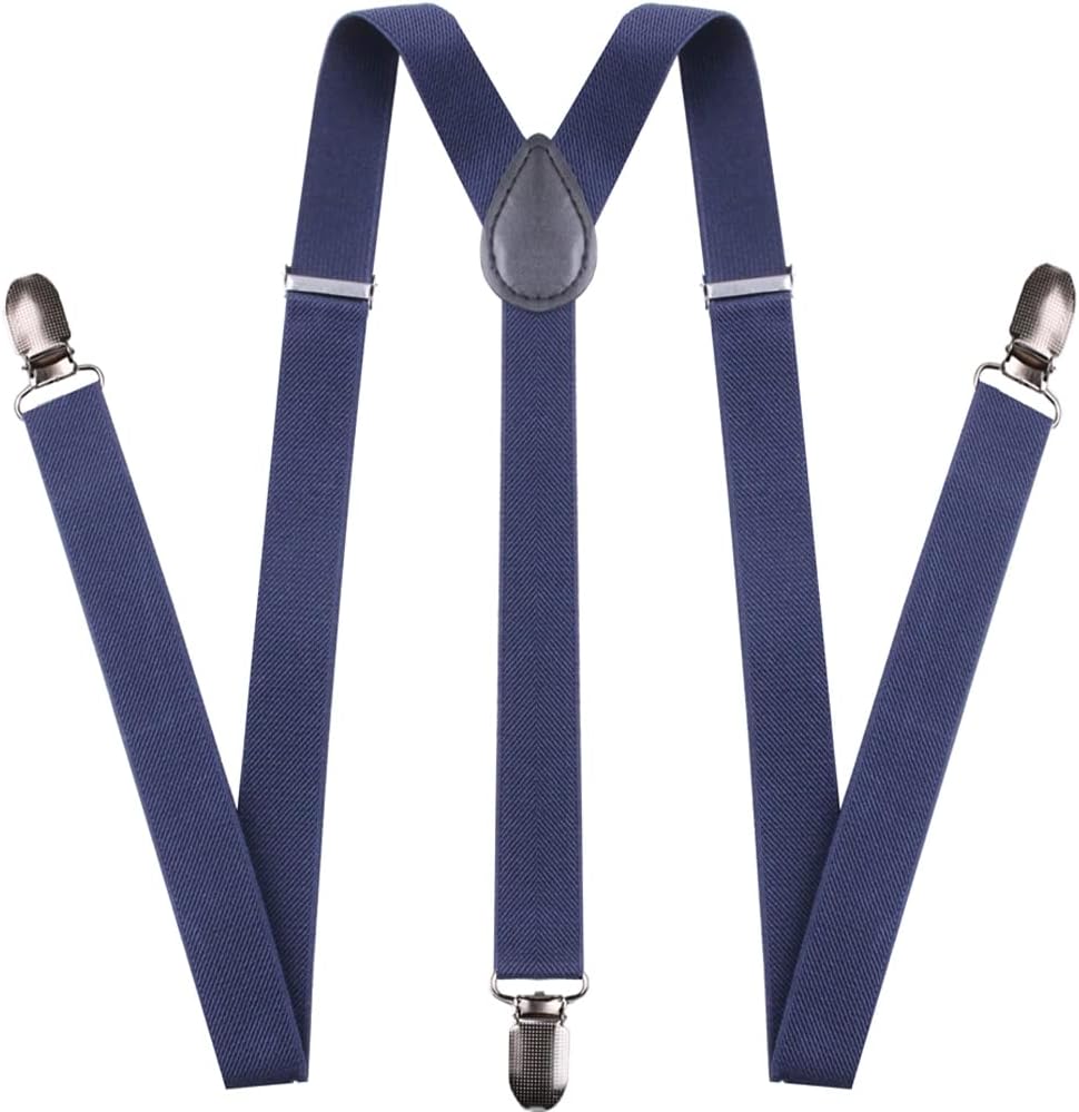 Black Suspenders for Men and Women Adjustable Suspender Elastic 1 inch Wide with Heavy Duty Clips