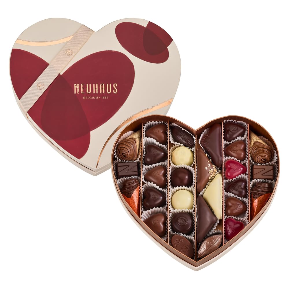 Neuhaus Belgian Chocolate Gift Box – Medium Heart-Shaped Assortment of 28 Iconic Belgian Pralines – Luxury Valentine’s Day Chocolate Gift