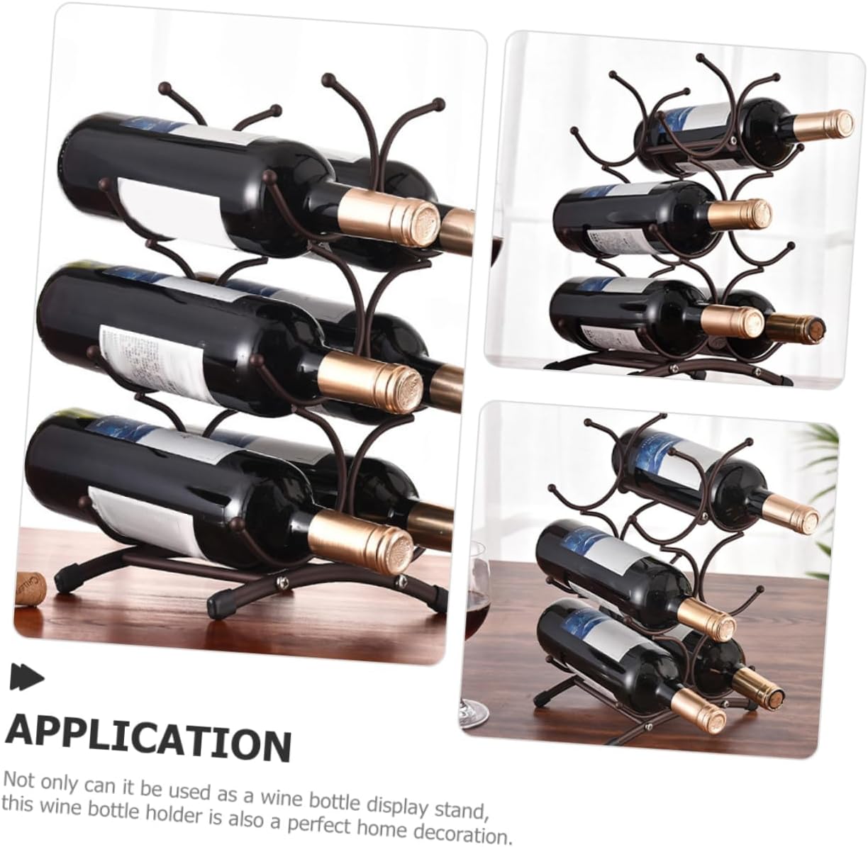 Countertop Wine Rack Removable Iron Display Holder for Bottles Vintage-Style Wine Storage Organizer for Home Bar Kitchen and Dining Decor