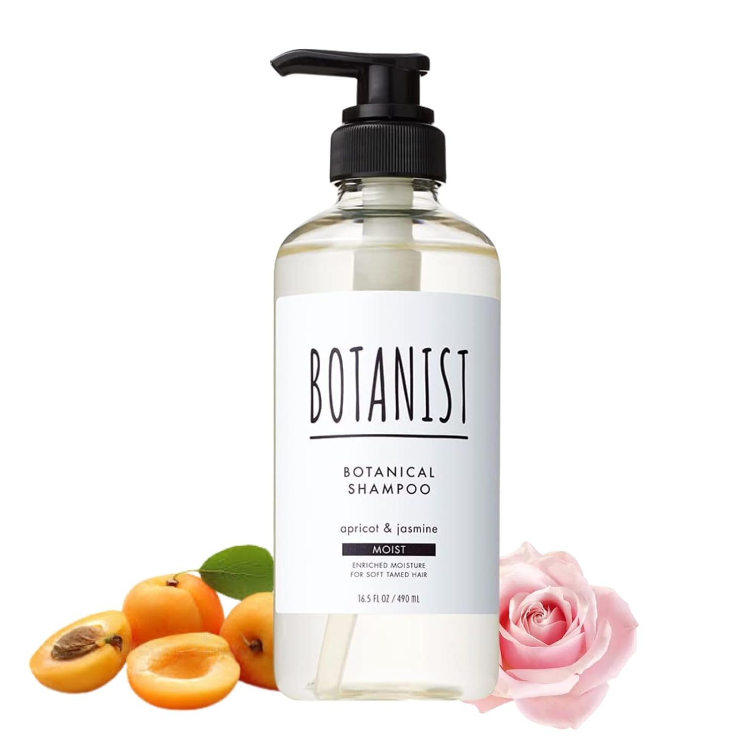 Botanist Japanese Organic & Natural Shampoo for Dry Hair, Hydrating & Moisturizing Hair Shampoo with Pump for Women & Men to Moist Hair, Sulfate & Silicone Free, Apricot & Jasmine 490 mL/16.5 fl Oz