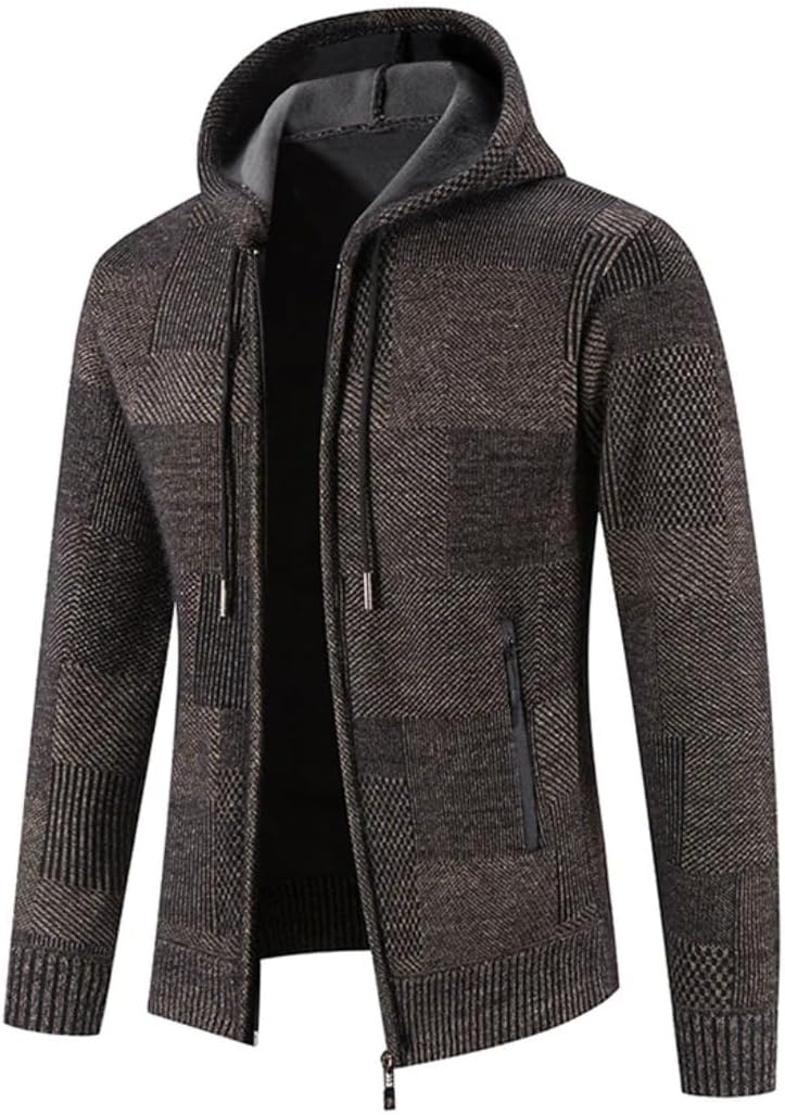 Men's Winter Hooded Cardigan Knitted Slim Fit Thickened Fleece Jacket