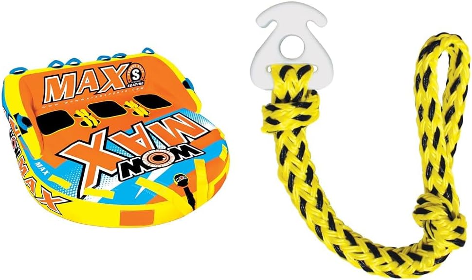 WOW Sports 3-Rider Inflatable Towable Tube Bundle with Airhead Kwik-Connect Tow Rope Connector