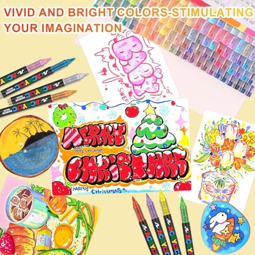 Image of Acrylic Paint Markers Brush Tip Set (120 Colors) | Water-Based Paint Pens with Direct Ink System | Art Markers for Rock Painting, Canvas, Glass, Wood, Fabric & DIY Crafts