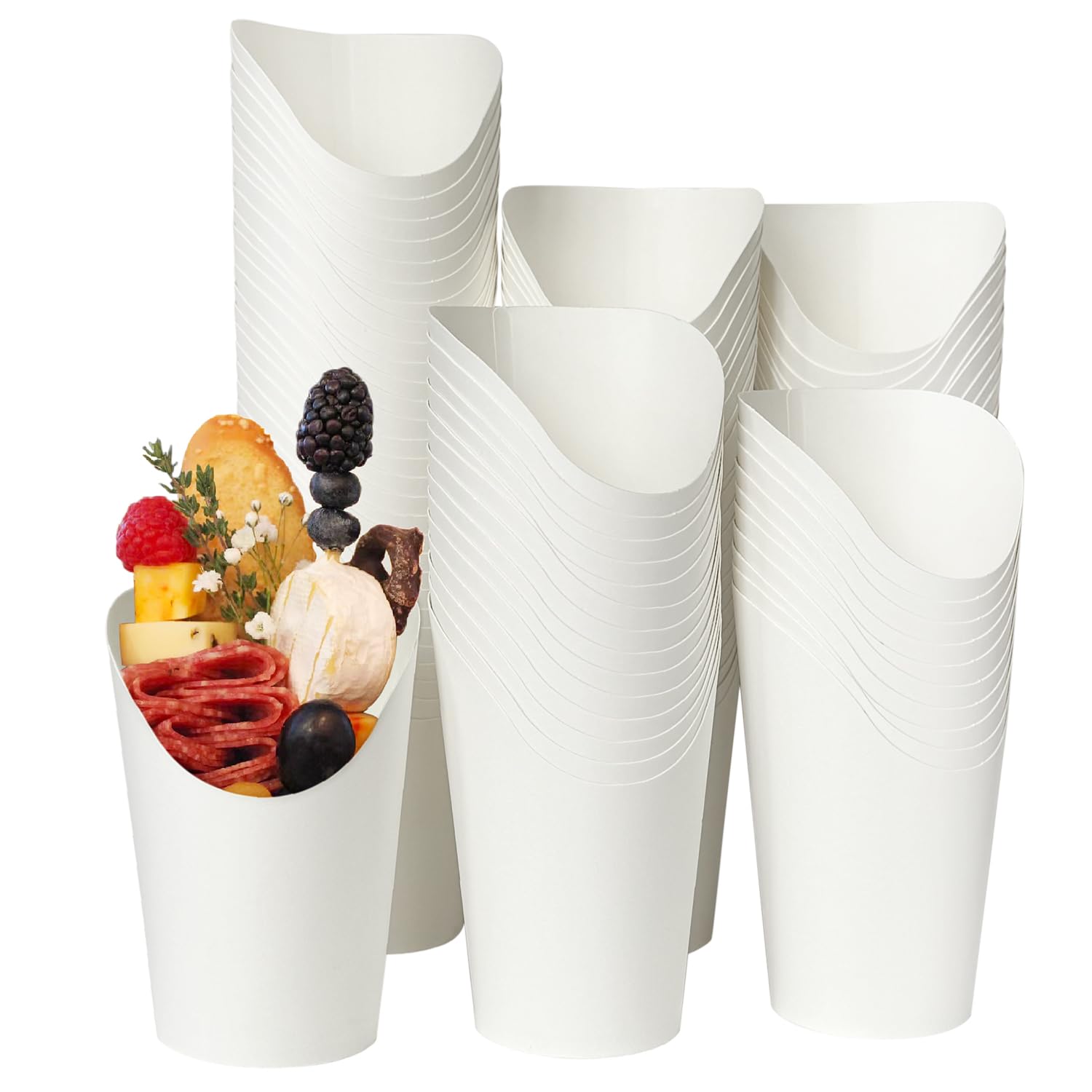 CAMKYDE100 Pcs French Fries Holder, 12oz Disposable Paper French Fry Cups White Charcuterie Cups for all Occasions (12oz, White)