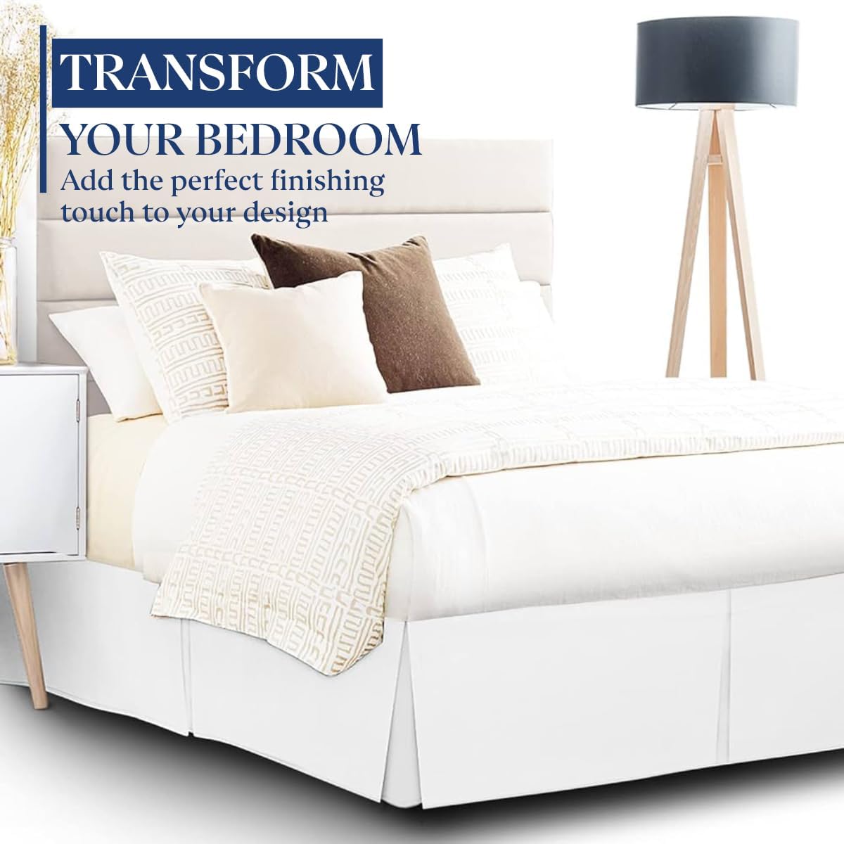 SKY BEDDINGS Luxury Pleated Queen Bed Skirt with Split Corners - 12 Inch Tailored Drop - Pleated Dust Ruffle - Wrinkle-Free 100% Microfiber - Easy Fit, Soft & Durable - Ivory