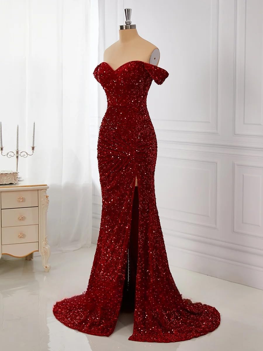 Corset Velvet Sequin Prom Dress for Teens Off Shoulder Mermaid Cocktail Evening Gowns Formal Party Dresses KD007