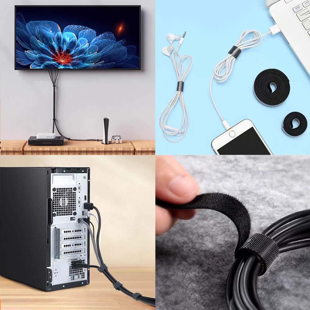 Hook and Loop Roll,Double-Sided Strips,Self-Gripping Straps,Cut to Length, Reusable Cable Ties,Wires Cords Management,Wire Organizer Straps,for Bundling Fastening Storage and Organization (1/2inx66ft)