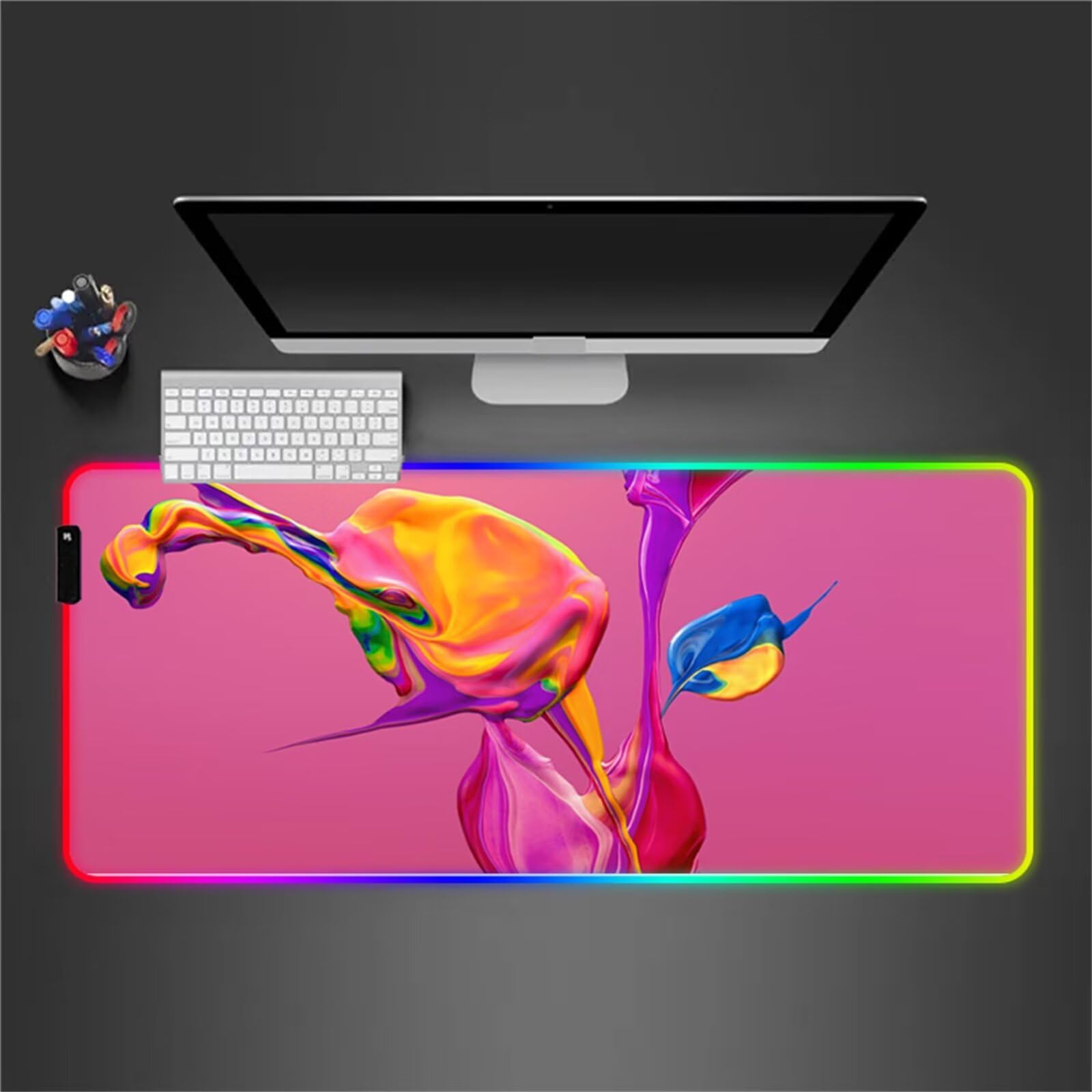 RGB Tapis de Souris Gaming Grand Tapis de Souris XXL 900x400x4mm 14 Modes d'éclairage LED Lumineuse Tapis de Souris Mouse Pad Rétroéclairage pour Gamer Clavier PC, Aquarelle