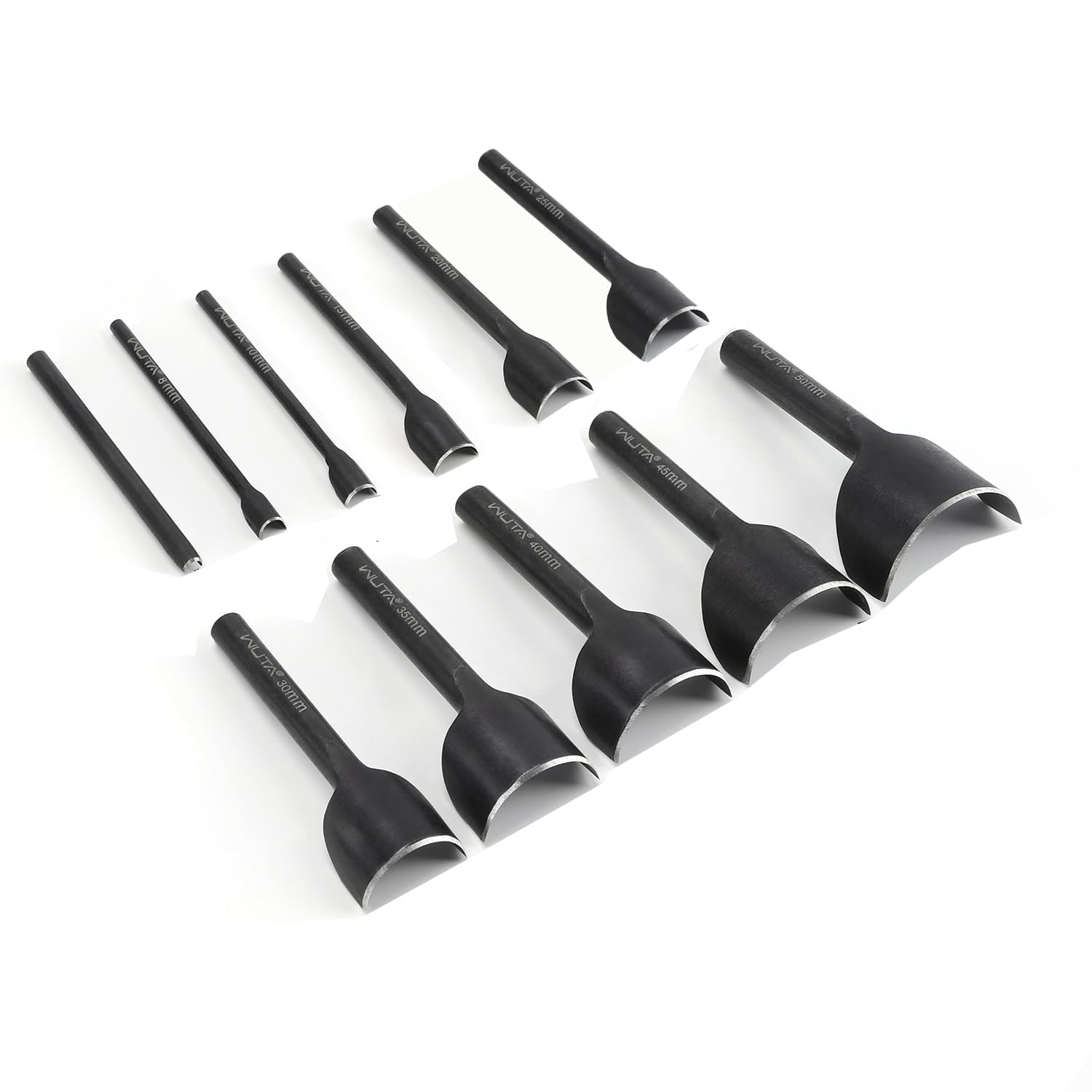 WUTA Perforadora semicircular negra, 11 piezas de acero al carbono, juego de sacabocados de cuero, para cinturones, carteras y pulseras de relojes, artesanía de cuero (todos los tamaños)