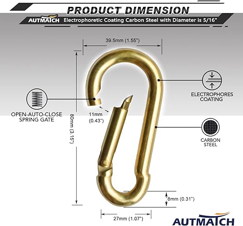 Miniatura 33 de AUTMATCH Clips de mosquetón, 3 pulgadas, gancho de resorte caribeño, hebilla resistente, mosquetones de bloqueo de cadena, eslabones rápidos