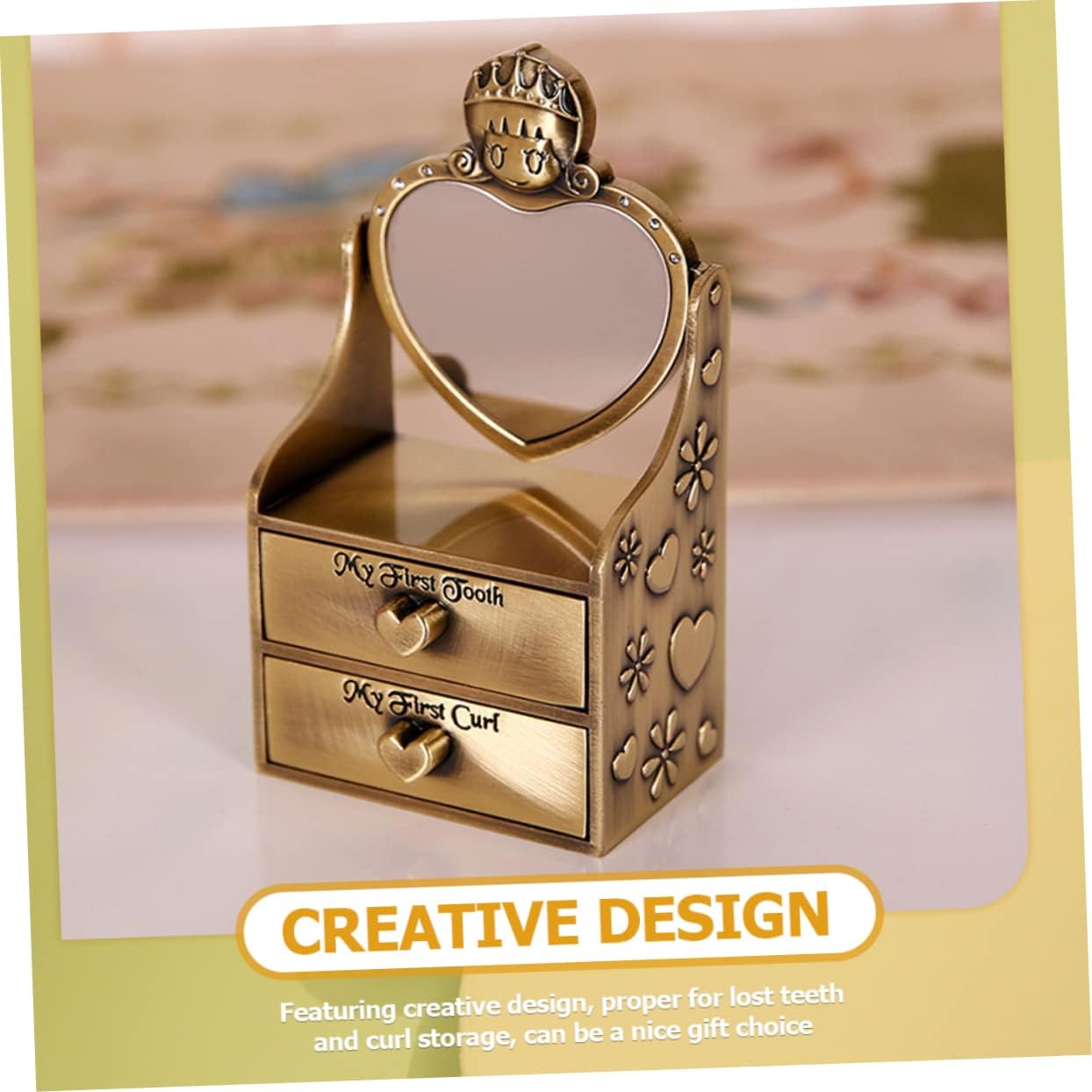 Creative Metal Baby Keepsake Box for First Tooth and Curl Storage Fetal Hair and Tooth Fairy Box Drawer Style Case for Infants and Toddlers
