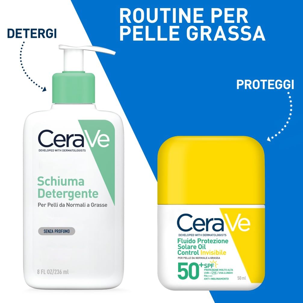 CeraVe Fluido Protezione Solare Invisibile Oil Control SPF50+, Per Pelle da Normale a Grassa, Protezione Molto Alta, Effetto Opacizzante, Invisibile Sulla Pelle, Texture Leggera, 50ml