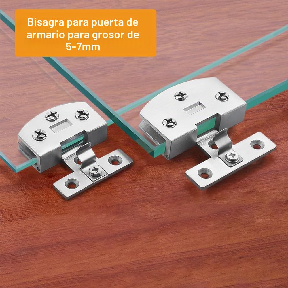 Bisagras para Puertas de Cristal para 5-7mm de Espesor de Cristal | Aleación de Zinc Bisagra de Armario Vitrina de Vino Clip de Puerta de Armario Piezas de Repuesto Plateado 6PCS
