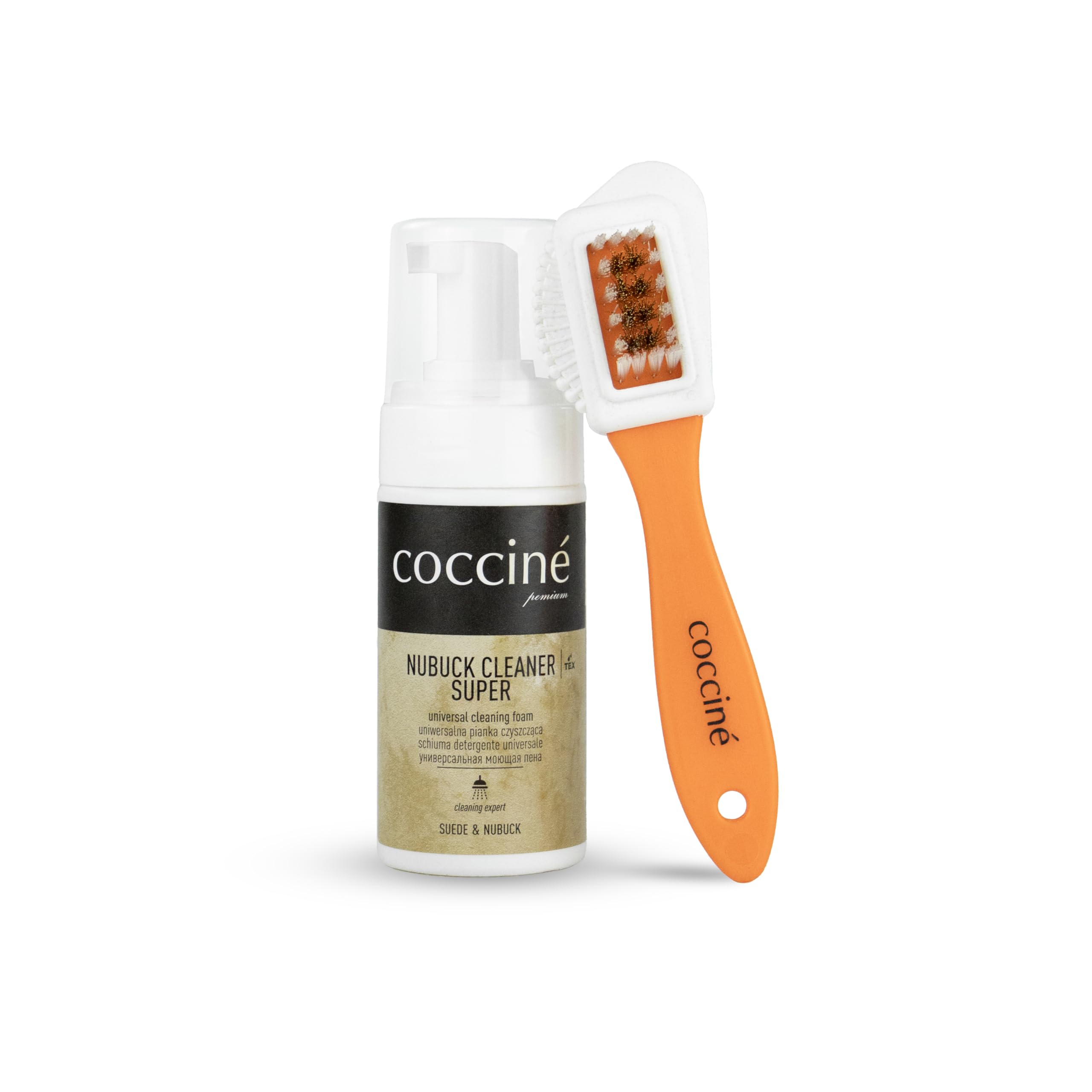 Cocciné - Kit Shampooing Chaussures avec Brosse, Mousse Nettoyante pour Daim et Nubuck, Shampooing Velours pour Chaussures en Daim, Soin Nettoyage en Profondeur pour Différents Types de Saletés