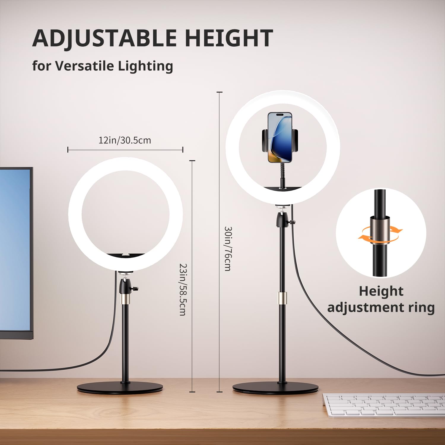 Aureday Anneau lumineux pour ordinateur portable, anneau lumineux à selfie de 12"