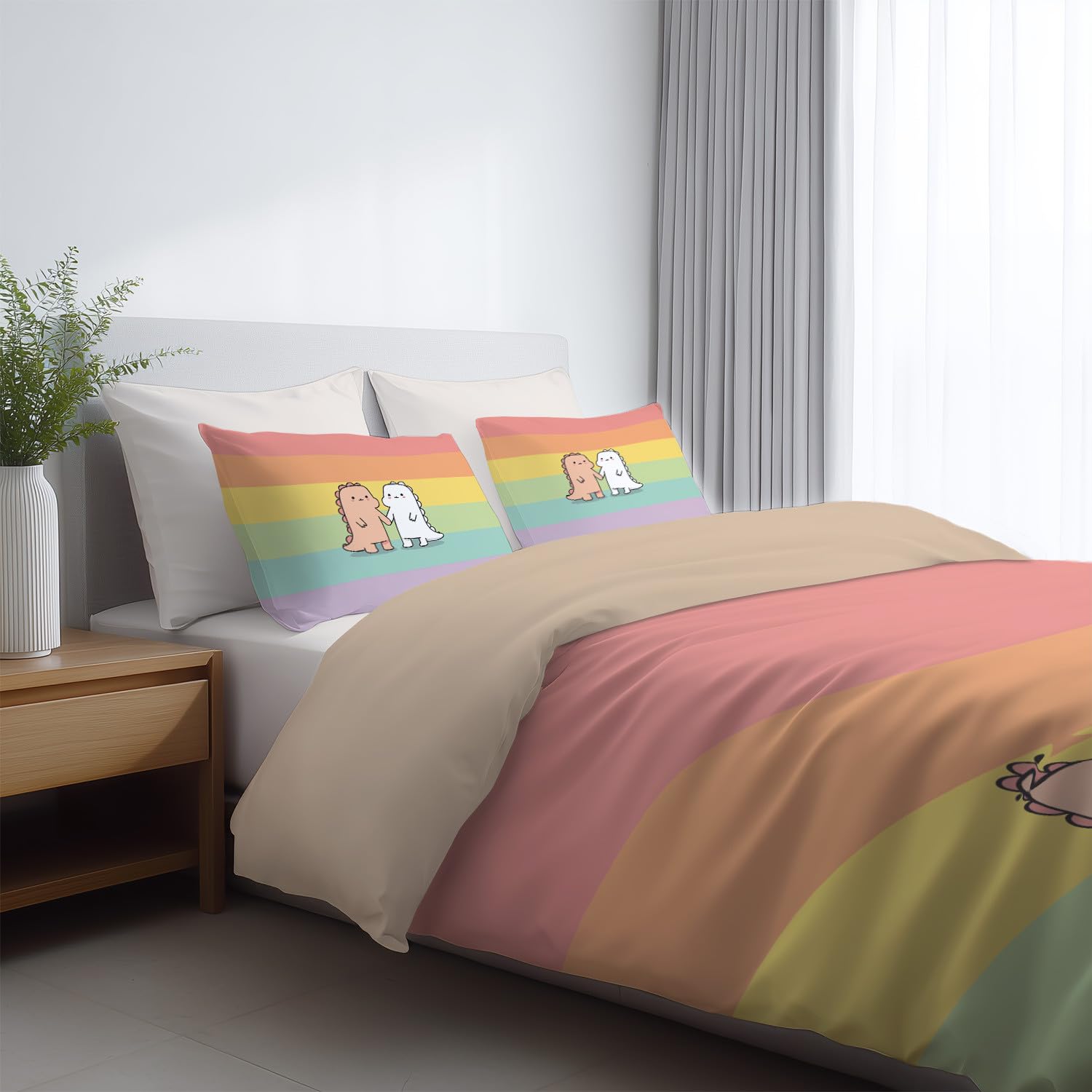 Poszewka na kołdrę z kreskówki, rozmiar king size (230 x 220 cm) - tęczowa szczotkowana pościel 3 szt., ultrasoft, hipoalergiczna, dwustronna, luksusowa, łatwa pielęgnacja, poszewka na kołdrę z